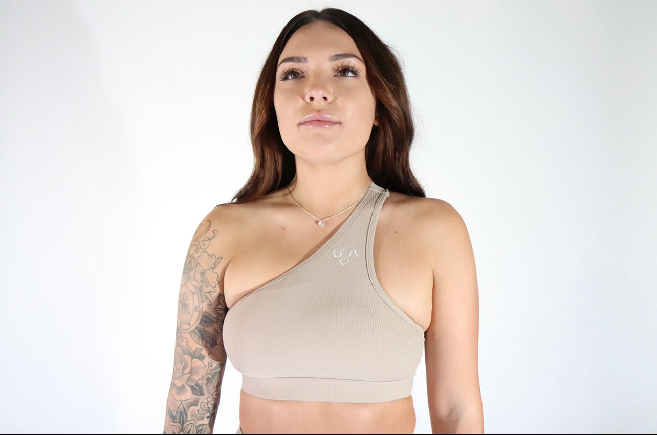 Khaki One Shoulder Sports Bra