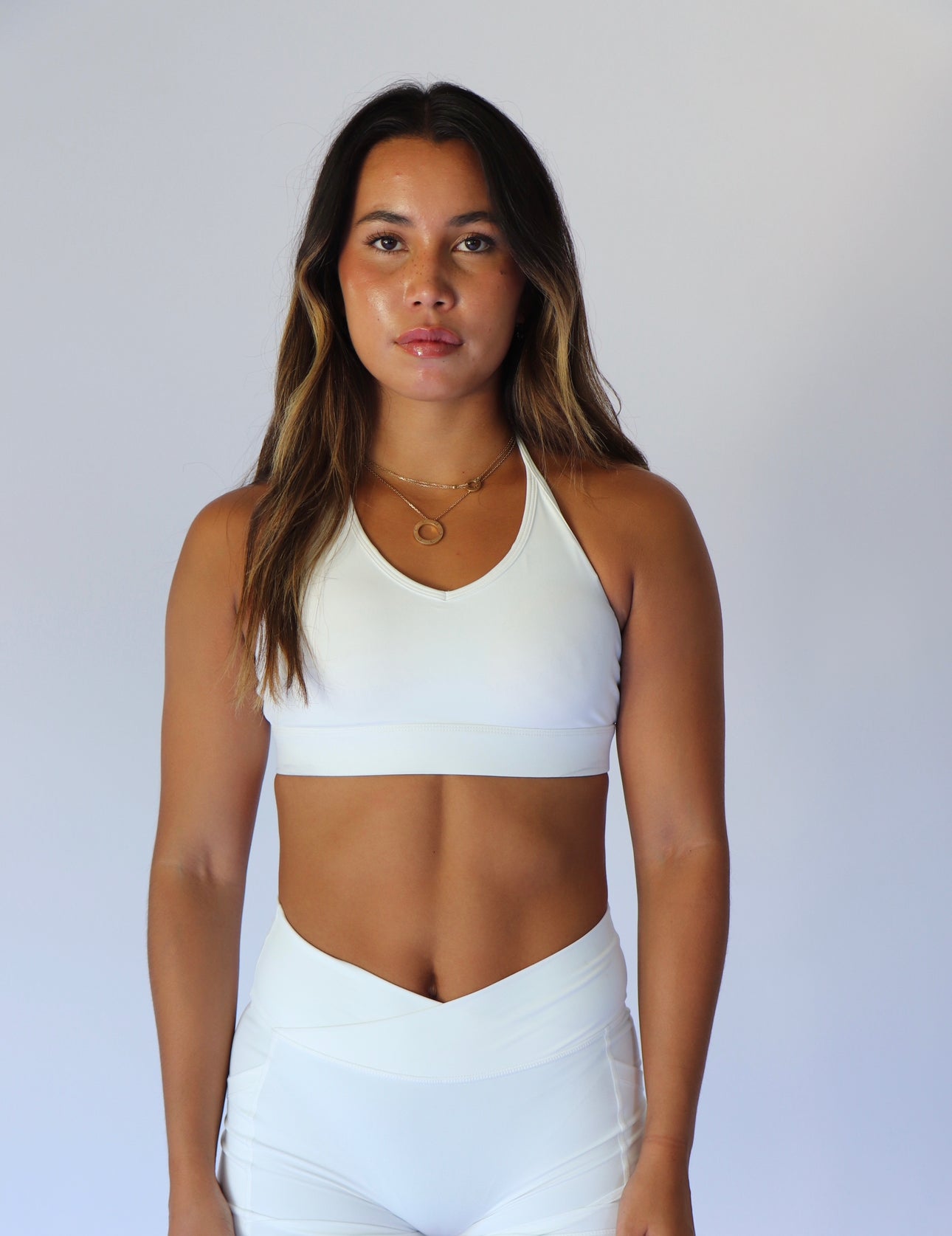 white halter sports bra