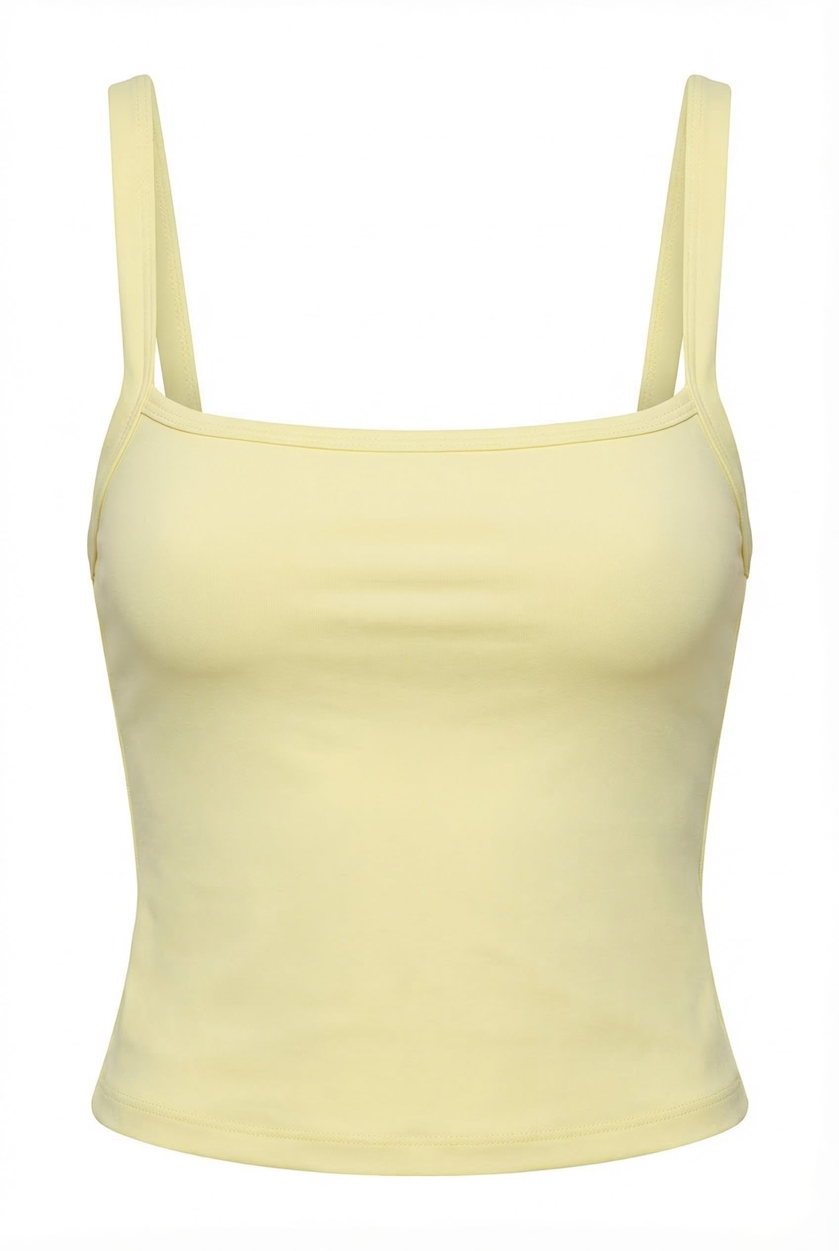 Yellow tank top with thin straps on a white background